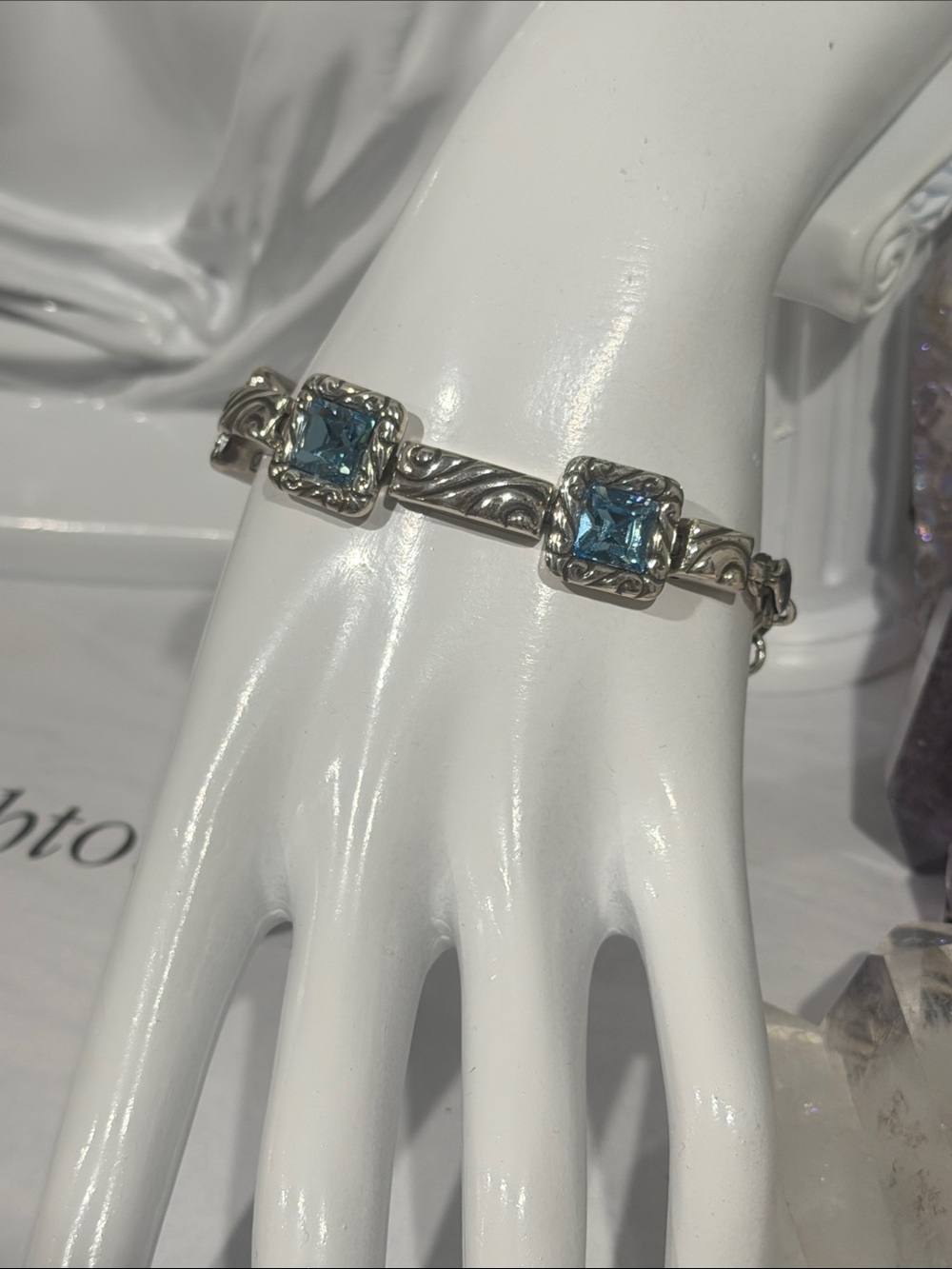 💎BRIGHTON VINTAGE ‘Regina’ Blue/Silver Swarovski Crystal Bracelet RARE/RETIRED 💎